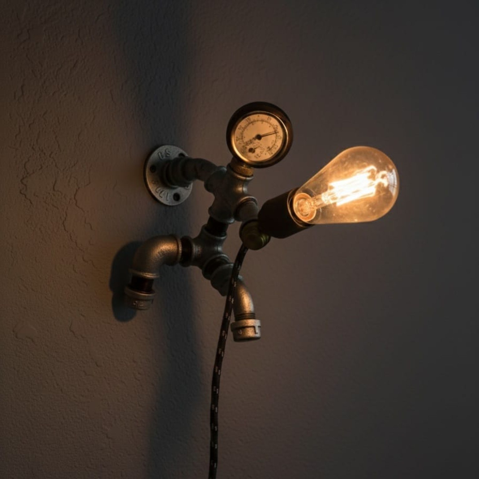 Industrial, steampunk-style desk lamp crafted to look like a baseball player at bat Industrial, steampunk-style desk lamp crafted to look like a baseball player at bat