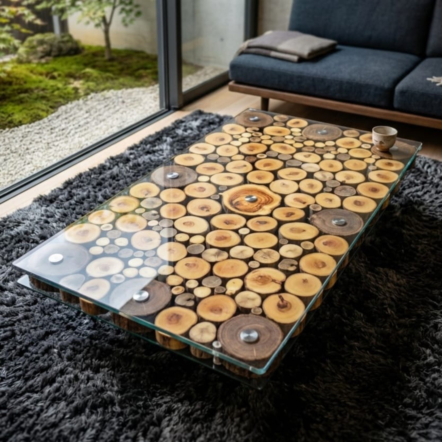 Wood-Slice Glass Coffee Table